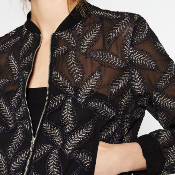 EUC Zara Black and Gold Sheer Bomber Jacket - Picture 1 of 6